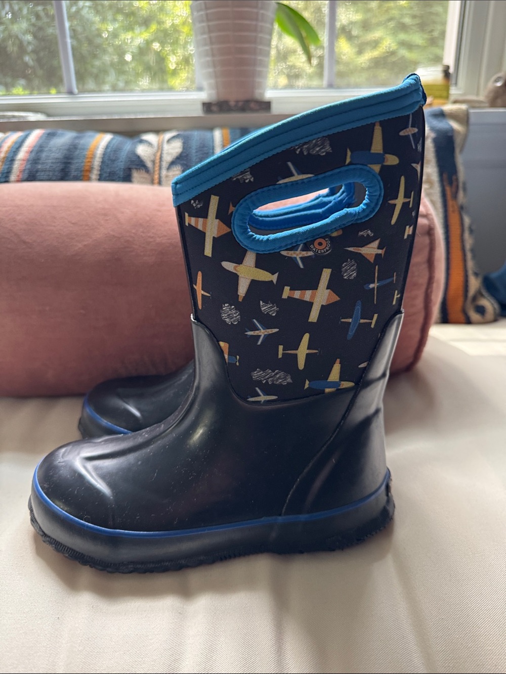 Bogs Kids Navy and Blue Airplane Rain Boots